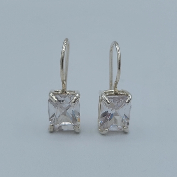 Silver 925 Earrings Rectangular Crystal Leverback Earrings #1208 - Picture 14 of 14